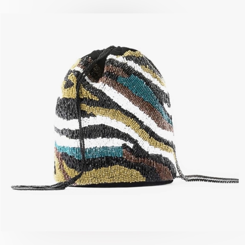 Zara Velvet/Beaded Drawstring Bag